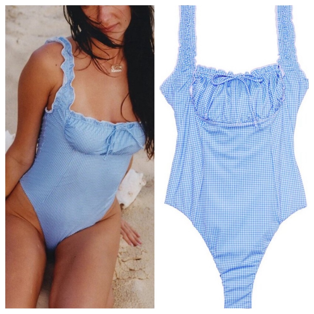 New! Frankie’s Bikinis x Pink Hampton Gingham One Piece Swimsuit 24681